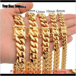 8Mm 10Mm 12Mm 14Mm 16Mm Stainless Steel Jewellery 18K Gold Plated High Polished Miami Cuban Link Necklace Punk Curb Chain K3587 292w