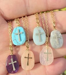 women039s natural stone cross necklace Gold chains fashion Jewellery for women will and sandy7866617