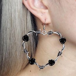 Dangle Earrings Gothic Wire Mesh Heart-shaped For Women's Fashion Punk Jewellery Retro Black Red Rose Drop Ear Hook