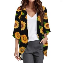 Women's Blouses Floral Printed Three Quarter Sleeve Loose Blouse Fashion Cardigan Shirt Top Junior Casual Shirts