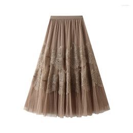 Skirts Spring And Autumn French Women's Sweet Cake Skirt With Lace Pleats Mesh Large Hem A-line