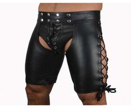 Underpants Sexy Men Plus Size Erotic Jockstrap Bandage Faux Leather Panties Hollow Out Open Crotch Shiny Clubwear Gay Wear Lingeri6454095