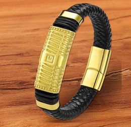Charm Woven Jewelry Magnetic Gold Genuine Leather Bracelet Men Hand Rope Whole Accessories Gift1625601