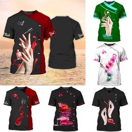 3D printed T-shirt for womens fun nail art Polish nail technicians chart casual short sleeved top Y2k Plus size fashionable street clothing T-shirt 240515