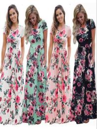 New Designer Dressess Summer Women Print Short Sleeve Boho Dress Evening Gown Party Long Maxi Dress Fashion Sundress Clothing 5 Color9820264
