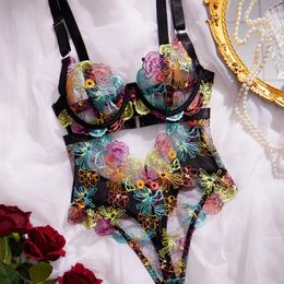 Bras Sets Embroidered Floral Sexy Underwear Lace Gathered One-piece Erotic Lingerie Set Female Large Size Bra