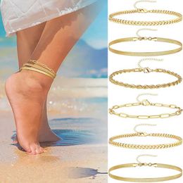 Anklets 3-piece stainless steel beach bracelet set suitable for womens waterproof snake twisted rope chain foot Jewellery girl summer bracelet d240517