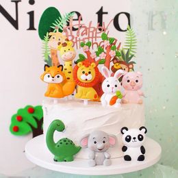 Party Supplies Cute Forest Animal Cake Toppers Lion Giraffe Elephant Panda Cupcake Topper Wedding Happy Birthday Decorations Baking Sweet