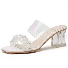 Slippers 2024 Summer Women Party 5.5cm Clear High Heels Pumps Open Toe Jelly Fashion Wedding Plus Size Crystal Flower Shoes