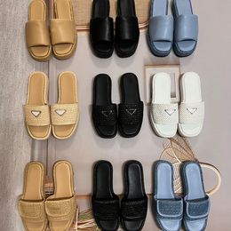 2024 New slippers sandal Platform slides sunny luxury Designer shoe fashion summer beach slipper mens womens flat Triangle Straw Weave Slipper shoes