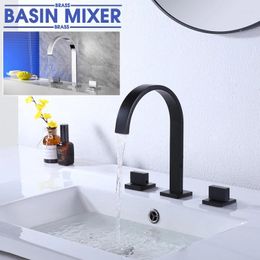 Bathroom Sink Faucets Basin Faucet Double Handle Cold Mixer Black Chrome Brass Body 3Hole El/ Home