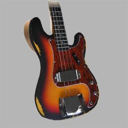 4-string Relic tobacco Sunburst Electric Bass guitar with rosewood fretboard custom