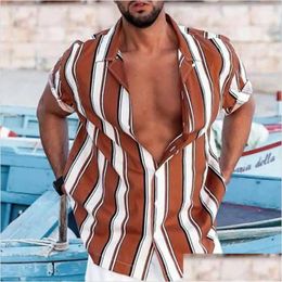 Mens Casual Shirts Striped Hawaiian Social Male Clothing Summer Fashion Short Sleeve Tops Hip Hop Oversized Loose Blouse Ropa Drop D Dha2S