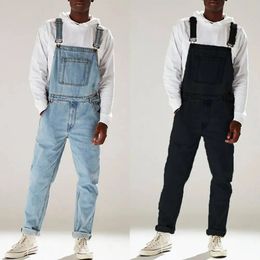 Solid Colour Jeans Overalls For Men Fashion Casual Suit High Waist Denim Jumpsuits Casual Oversized Pants Men Clothing Tracksuit 240517