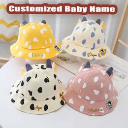 Caps Hats Personalized Baby Hat Name Kids Bucket Hat Cow Thin Sun Hat For Girl Panama Hat For Children Cap For Newborn Boy Cap Custom Y240517