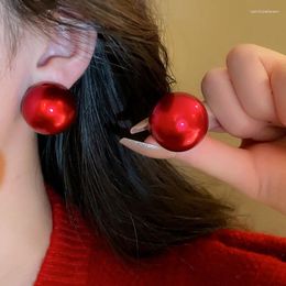 Stud Earrings Year Classic Women Round Red Pearls Set Fashion Ear Accessories Gift