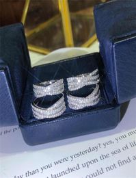 Luxury Jewelry Brand New 925 Sterling Silver Princess Cut White Topaz CZ Diamond Ring Eternity Women Wedding Engagement Band7007570