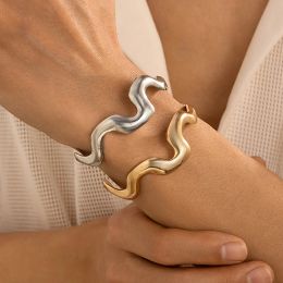 Metal Wave Open Cuff Bangles for Women Adjustable Irregular Arm Bracelet Grunge Jewelry Accessories