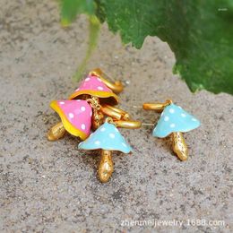 Stud Earrings Vintage Mid-Ancient Backflow Enamel Drop Oil Color Small Mushroom Eardrops