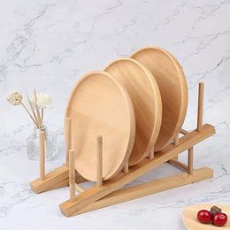 Kitchen Storage Rack Dish Holder Drying Plate Stand Organiser Wooden Bowl Bamboo Shelf Racks Drain Plates Draining