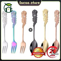 Forks Creative Royal Rose Tablet Coffee Stir European Retro Style Golden Spoon Stainless Steel Ice Cream Dessert Featured