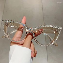 Sunglasses Frames KAMMPT Retro Cat Eye Glasses With Rhinestones For Women 2024 Stylish Trendy Designer Oversized Spectacles