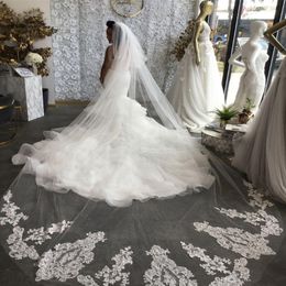 2T Vestido De Noiva Wedding Veil Cathedral Length 3M Long Lace Appliqued Bridal Veil Accessories with Free Comb 1872