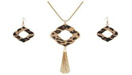 Earrings Necklace Long For Women Leopard Print Cheetah Leather Drop Dangle Set Geometric Pendant Fringe Tassel4574831