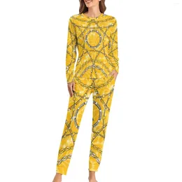 Women's Sleepwear Golden Chain Pyjamas Vintage Damask Cute Pyjama Sets Women Two Piece Sleep Oversized Custom Nightwear Birthday Gift