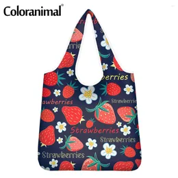 Shopping Bags Coloranima Lovely Strawberries With Flower Print Ladies Shopper Bag Large Storage Grocery For Women Tote Eco-Friendly Bolsa