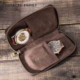 Watch Boxes & Cases Portable Travel Watches Storage Case 2 Slots Zipper Leather Cow Bag Box Display Jewellery Organiser Gift For Men And 255q