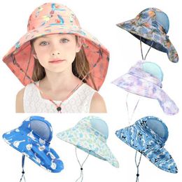 Caps Hats 2024 Kids Bucket Hat Summer Quick-dry Baby Sun Hat Big Brim Neck Protector Children Panama Cap for Girls Boys Beach Travel 6M-5Y Y240517