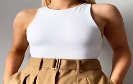 Women039s T Shirts 2022 Summer Long Tight Slim Top Sexy Women Sleeveless O Croptops Tank Tops Solid BlackWhite Crop Vest Bodys9164681