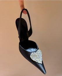 Magda Butrym in pelle geunina nera con cristalli puntati con tacco di punta designer slip-on heels sandals women women seque party wedding scarpe factory calzature