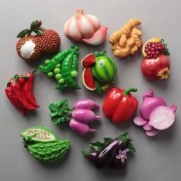 Fridge Magnets 3D simulation of rural vegetables fruits refrigerants magnetic stickers frozen tender onions eggs flat Chilli peppers cute model H240516