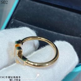 any V gold plated 1.0 mikin any CNC hand set diamond double T Fritillaria ring Seiko version T square ring by any inlaid white mother of Pearl9956442