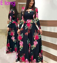 Elegant Spring Autumn Women Dress Casual Bohmia Flower Print Maxi Dresses Fashion Hollow Out Tunic Vestidos Dress Plus Size 2103033466776