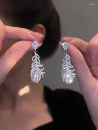 Dangle Earrings Unique Exquisite Rhinestone Feather Earring 2024 Latest Spring/Summer Product Luxury Quality Pendant Jewellery Wedding