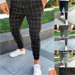 Mens Pants Casual Slim Fit Sport Tracksuit Skinny Joggers Sweatpants Stretch Trousers Plaid Men Drop Delivery Apparel Clothing Dhral