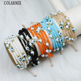 Strand 10 Pieces Blue Eyes Bracelet Tiny Glass Beads Layer Cotton Adjustable Chain Jewellery Gift Women 40224