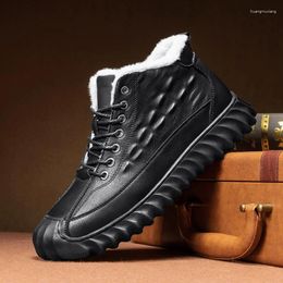 Casual Shoes Mens Plush Warm Walking Genuine Leather Lace Up Fashion Trainers Sneaker Non Slip Lightweight Footwear