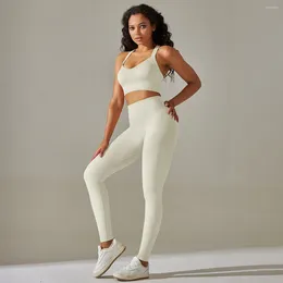 Women's Two Piece Pants Seamless Yoga Set Bra And Leggings Crossed Shoulder Straps High Waist Tracksuit Women Sportswear Workout Suit