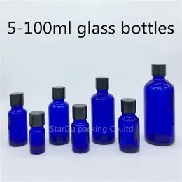 Storage Bottles 5ml 10ml 15ml 20ml 30ML 50ml 100ml Blue Glass Bottle Essential Oil With Black Screw Cap Perfume