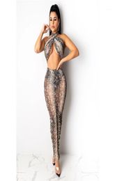 Fashion Skinny Two Piece Sets Women Leopard Two Piece Dress Sexy See Through Halter Crop Tops 2pcs3361266