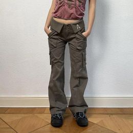 Women's Jeans Solid Multi-Pocket Wide-Leg Cargo Pants American Retro Functional High Waist Harajuku-Style Hip-Hop Straight-Leg Trousers