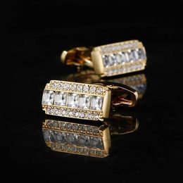 Cuff Links High quality white Rhinestone set French shirt gold cufflinks mens wedding groom buttons father business discount Jewellery