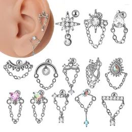 Stud Earrings 1PC Steel Heart Cz Ear Cartilage Piercing Zircon Dangle Chain Earring Daith Tragus Lobe Body Jewellery