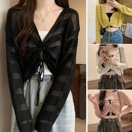 Women's Knits Women Short Knitted Cardigan Shrug Cropped Open Front Hollow Sleeve Thin Ladies Slim Out Long Sweet Coat I4G6