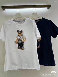 Women's T Shirts Preppy Bear Print T-Shirts For Women White Color Short Sleeves Loose Tees Cartoon Casual Pulls Tops