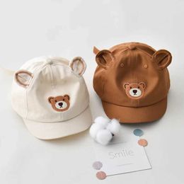 Caps Hats Korean Bear Baby Baseball Cap Summer Short-brim Infant Boys Girls Peaked Hat Cartoon Ears Toddler Kids Adjustable Sun Hats Y240517